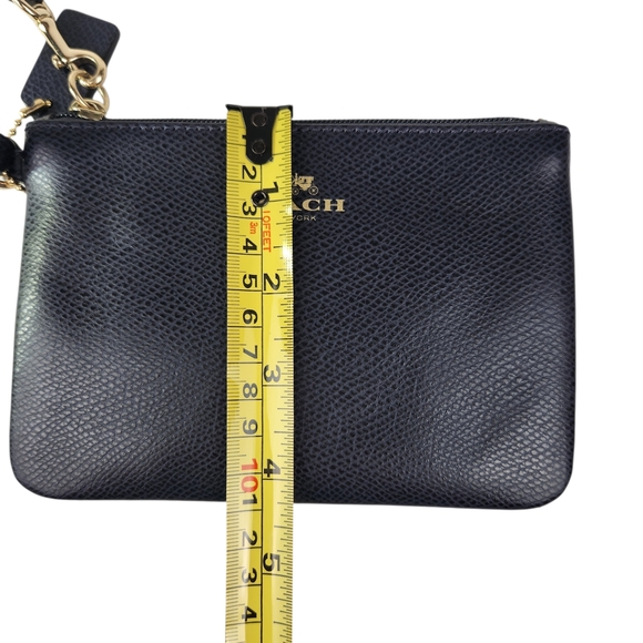 Coach Corner Zip Small Wristlet Crossgrain Leather Navy Blue Pouch Gold Hardware - Picture 10 of 10